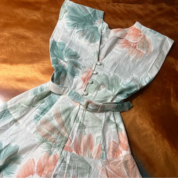 Vintage Dresses & Skirts - Vintage Pastel Floral Watercolor Shirt Waist belted dress size 3 Jodi Michaels